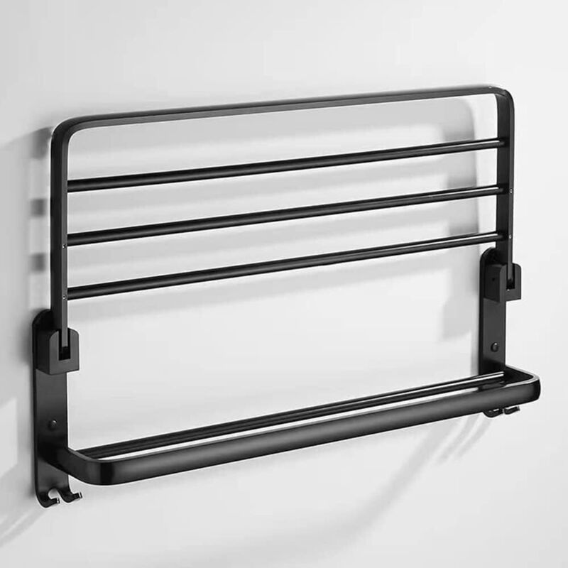 Bohrfreier Handtuchhalter – Schwarz – Badezimmer-handtuchhalter – Wandmontage – Mit Haken Für Badetücher, 40x23x18cm – Schwarz