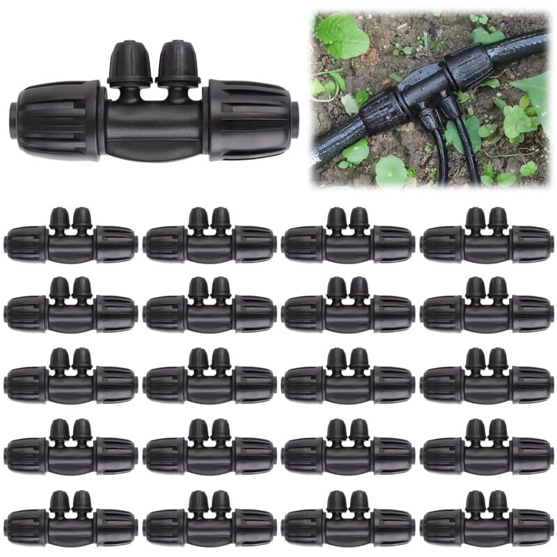 20-teiliges Set Mit Verriegelbaren T-steckern, Bewässerungsanschluss-kit Von 1/2 Zoll Auf 1/4 Zoll (12/16 Mm Auf 4/7 Mm), Verriegelbare Schlauchverbinder, 4-wege-bewässerungsstecker Mit Widerhaken