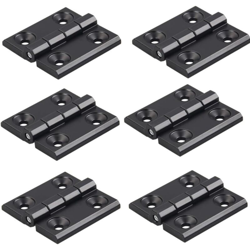 Satz Von 6 Schwarzen Scharnieren Aus Zinklegierung - 40 X 40 Mm - Profilscharniere Aus Aluminium - Montageset Für Aluminium-extrusionsprofil 2020 - 6 Mm