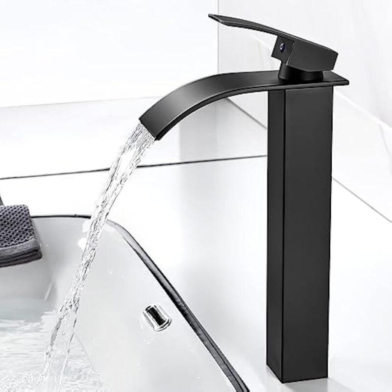 Kaskaden-waschbeckenarmatur, Moderne Schwarze Waschtischarmatur, Mischbatterie Mit 237 Mm Hoher Auslauf, Quadratische Messingarmatur Für Warm- Und Kaltwasser, G 3/8 Anschluss