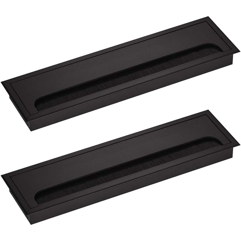 2er-set Rechteckige Kabelabdeckungen 80 X 280 Mm Für Die Versenkte Installation Am Schreibtisch, Kabelorganizer Für Büromöbel, Kabelabdeckung Aus Schwarz Eloxiertem Aluminium, Kabelmanagement