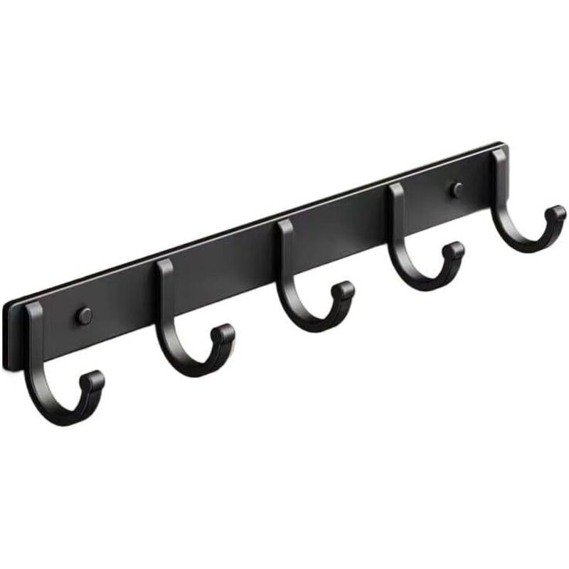 Wandhaken, Wandhaken – Klebehaken Für Badezimmer Und Schrank, Platzsparender Kleiderbügel Für Jacken, Hüte Und Taschen (schwarz, 5 Haken, 36 Cm)