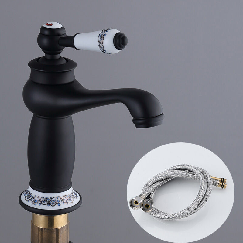 Schwarzer Retro-waschbecken-wasserhahn Aus Messing Und Keramik, Antiker Vintage-mischer Für Kaltes/warmes Wasser, Ersatz Und Dekoration Für Küche Und Badezimmer