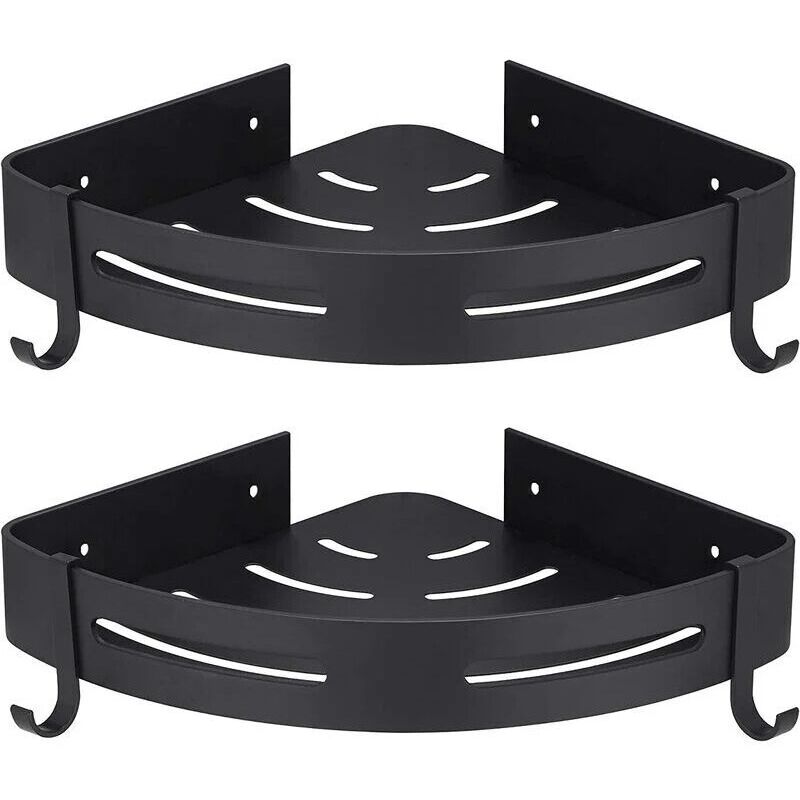 Eck-duschablage Ohne Bohren, 2er-set, Mit Haken, Schwarz, Badezimmer-aufbewahrung, Badezimmer-zubehör, Seifenschale, Duschablage, Ohne Bohren