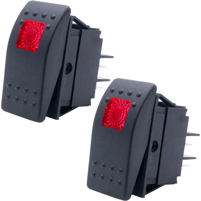 2 Stück Marine Wippschalter Beleuchtet 12v 20a 5-polig Ein/aus Mit Roter Led Auto Offroad Drucktaster Schalter
