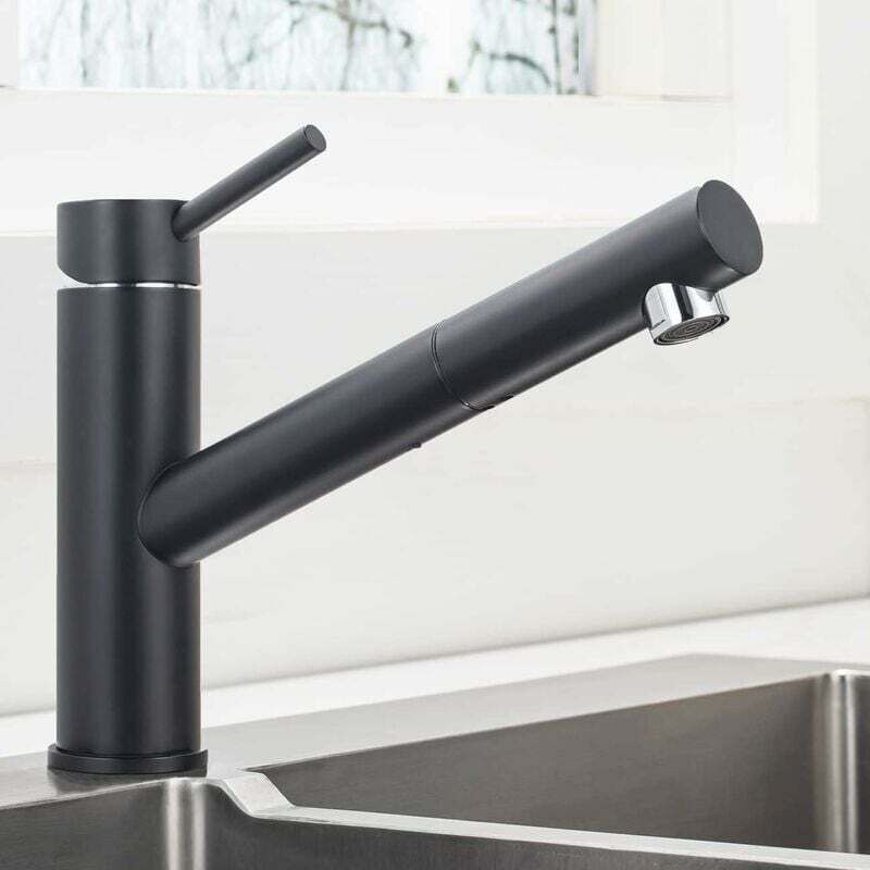 Schwarze Küchenarmatur Mit Ausziehbrause, 360° Drehbarer Mischbatterie Für Spülbecken, Einstellbare Warm- Und Kaltwasserfunktion Aus Edelstahl Ss304 Von Thsinde