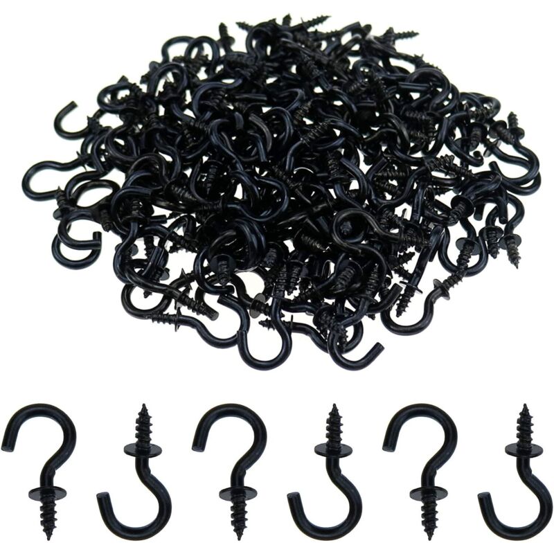 Set Aus 200 Mini Deckenhaken Mit Schraubgewinde, 1,27 Cm, Schwarze Schraubhaken Zum Aufhängen Von Pflanzen, Tassen Und Dekorationen