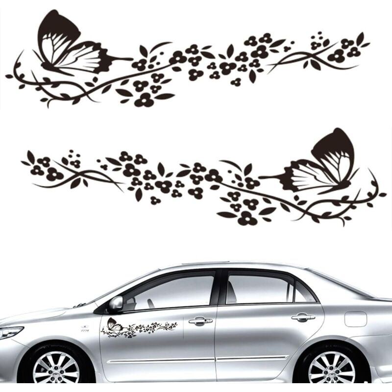 2 Stück Autoaufkleber, Aufkleber Mit Schmetterlings- Und Blumenmotiv, Tuning-aufkleber Für Motorhaube, Motorrad, Skateboard, Koffer, Wände (schwarz)
