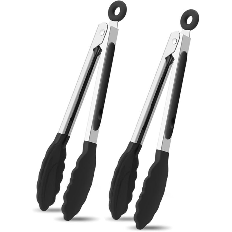 2 Stück Küchenzangen, Silikonzangen Für Heißluftfritteuse, Multifunktionale Lebensmittelzange Mit Hitzebeständigen Silikoneinsätzen Und Gummierten Griffen, Zum Kochen, Für Salate Und Pasta
