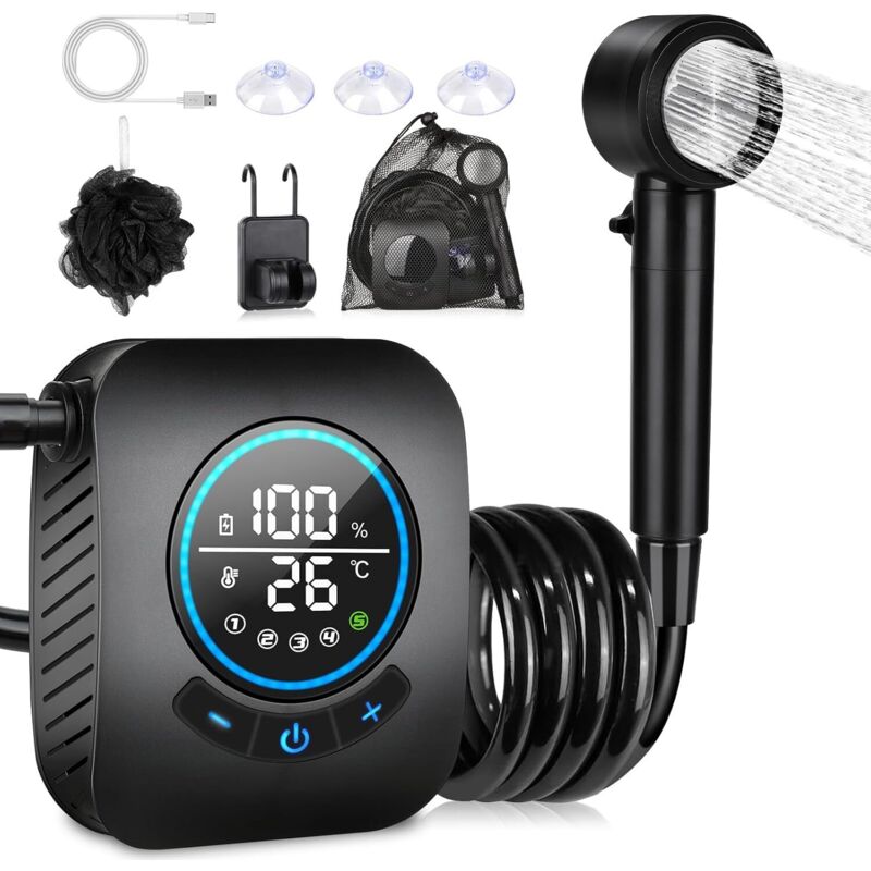Dusch-camping, Tragbare Dusche, Camping-duschset, Wiederaufladbare Elektrische Duschpumpe Mit Intelligenter Anzeige Und 4-modus-duschkopf Für Outdoor, Camping, Tiere