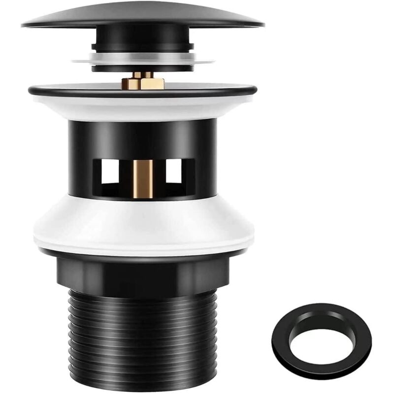 Abflussstopfen Für Waschbecken Mit Überlauf, Mattschwarz, Chonphan Universal G1 1/4 Messing Pop-up Ventil Ablaufgarnitur Für Waschbecken