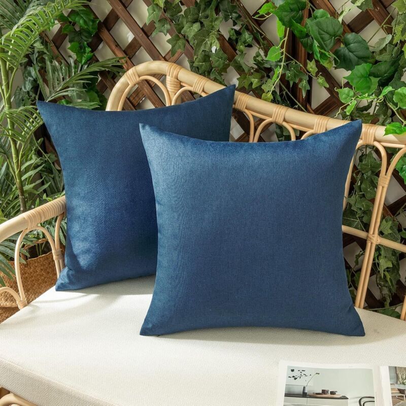 2er-set Wasserdichte Kissenbezüge, Leinen-kissenhüllen Für Außenbereich, Sofa, Garten, Dekorative Kissenbezüge Für Wohnzimmer Und Schlafzimmer, 2 Stück, Dunkelblau, 50x50cm