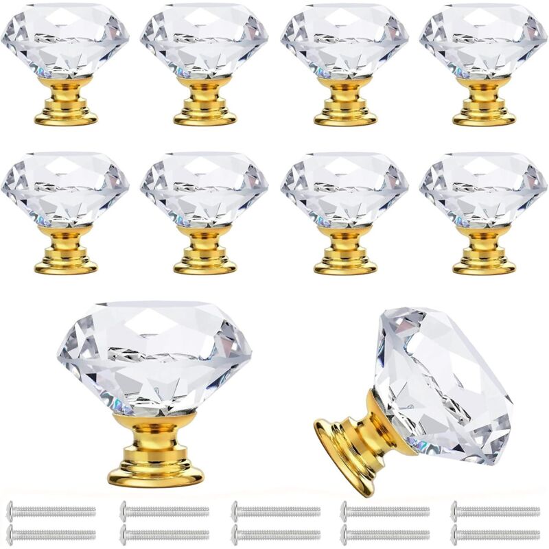 10 Stück Möbelknöpfe Aus Kristall, Transparente Goldene Türgriffe, Kristallglas-schubladenknöpfe, Schrank- Und Möbeltürgriffe