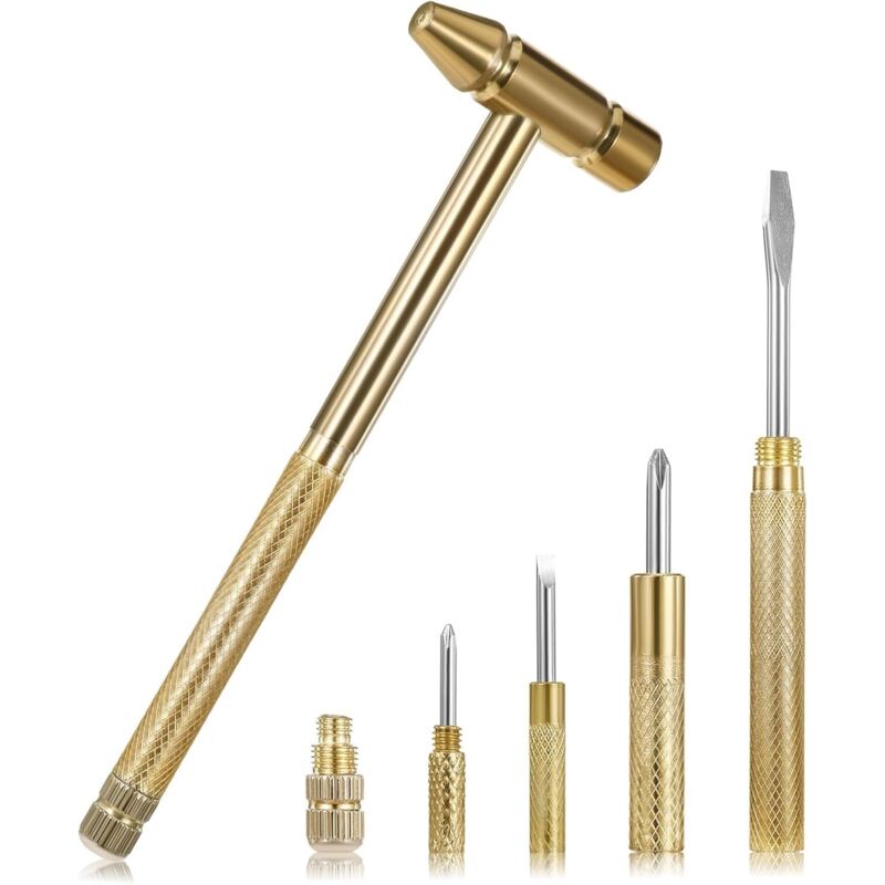 Kleiner 6-in-1-hammer, Tragbarer Mini-multifunktionshammer Aus Metall Mit Kreuz- Und Schlitzschraubendreher Sowie Multifunktionalem Klauenhammer (goldfarben)