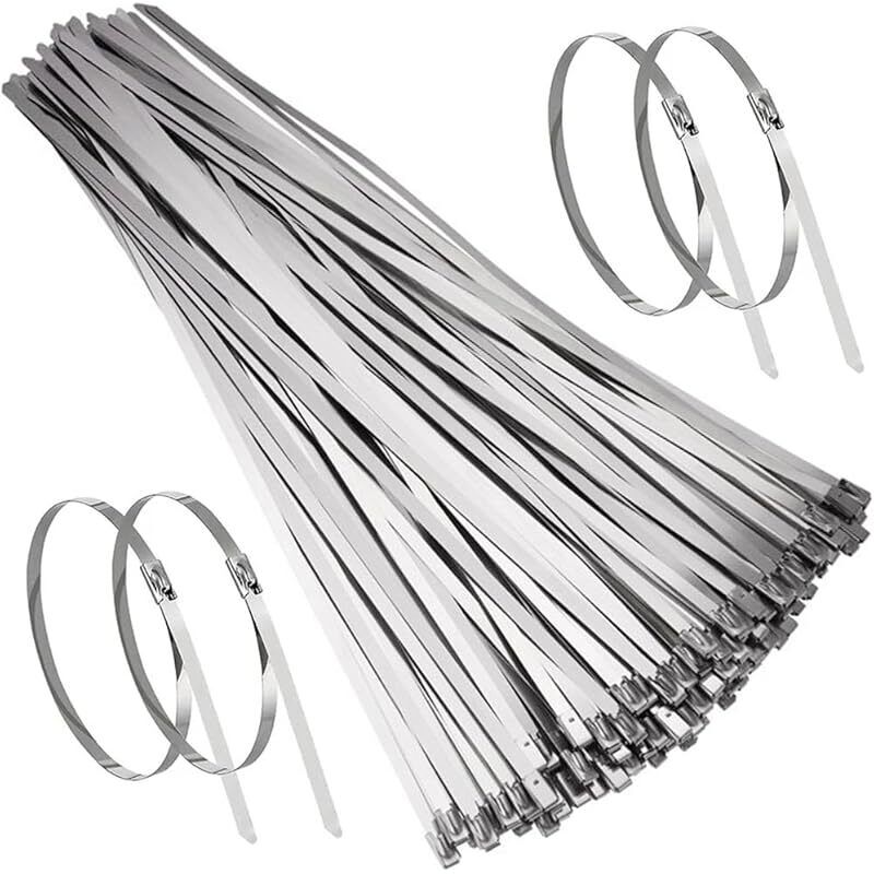 Metallische Kabelbinder 350 X 4,6 Mm, 100 Stück Edelstahl-kabelbinder Silber Robuste Kabelbinder - Metall-zip-ties - Belastbarkeit Bis 120 Kg