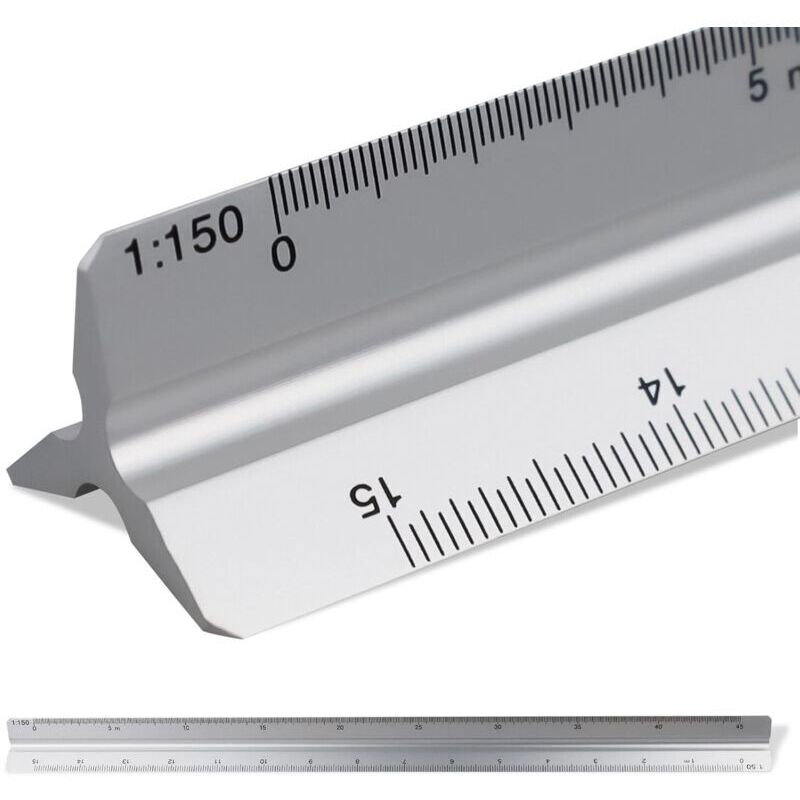 Architekten-dreiecklineal Mit Maßstab, 30 Cm, Maßstäbe: 1:20-1:25-1:50-1:75-1:100, Material: Aluminium, Dreikantmaßstab (thirty)