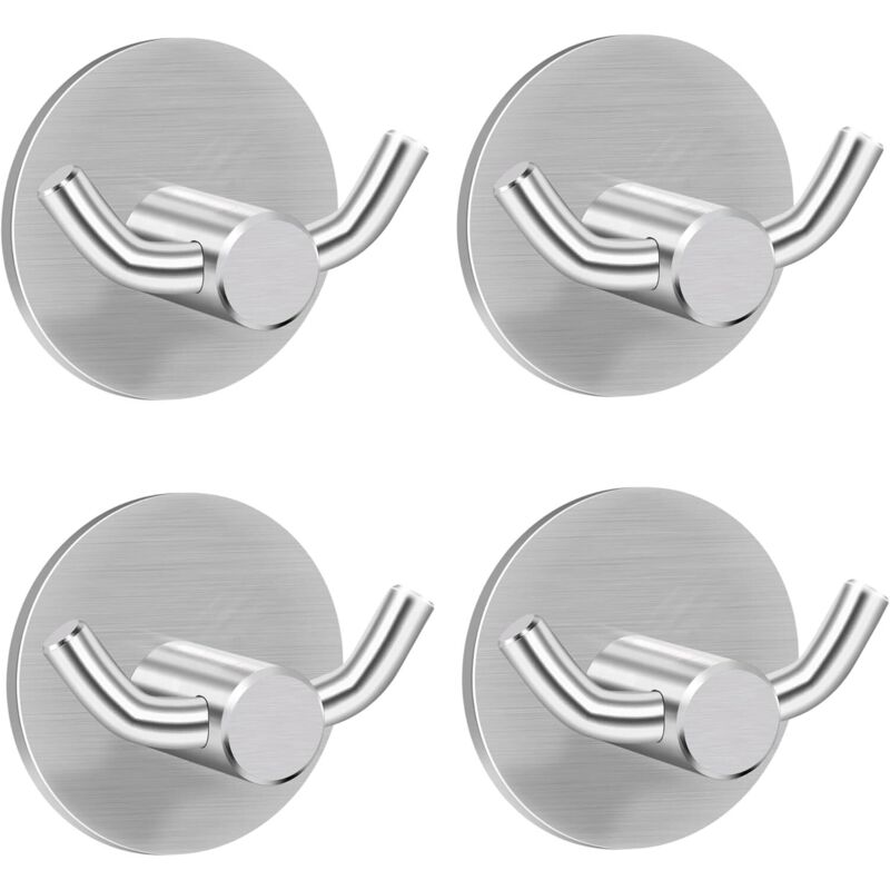 Haken Für Handtücher, 4 Stück Klebehaken Wandhaken Aus 304 Edelstahl, Selbstklebende Haken Doppelte Handtuchhalter Für Bad Und Küche (45mm X 45mm)