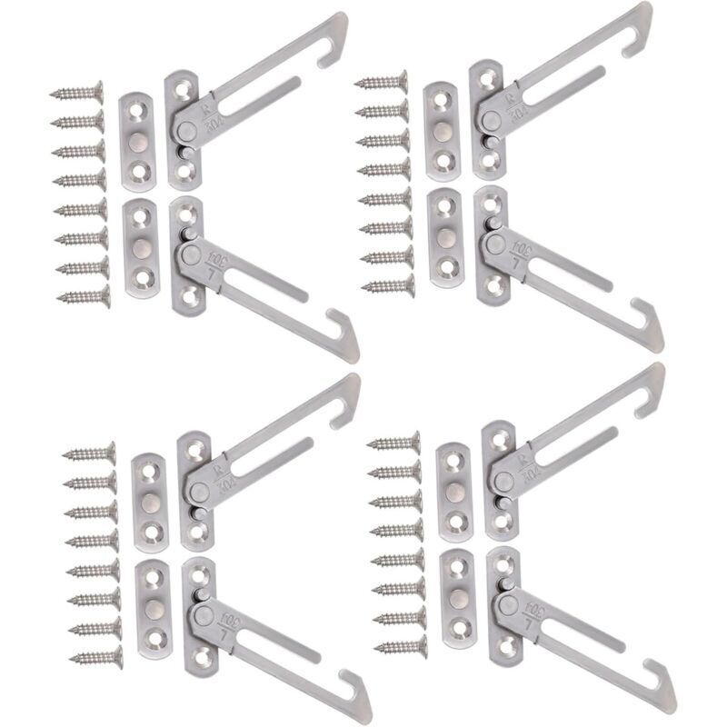 Set Aus 4 Sicherheitsklammern Für Schiebefenster, Fenstersicherheitsriegel, Schiebefensterbegrenzer, Silber