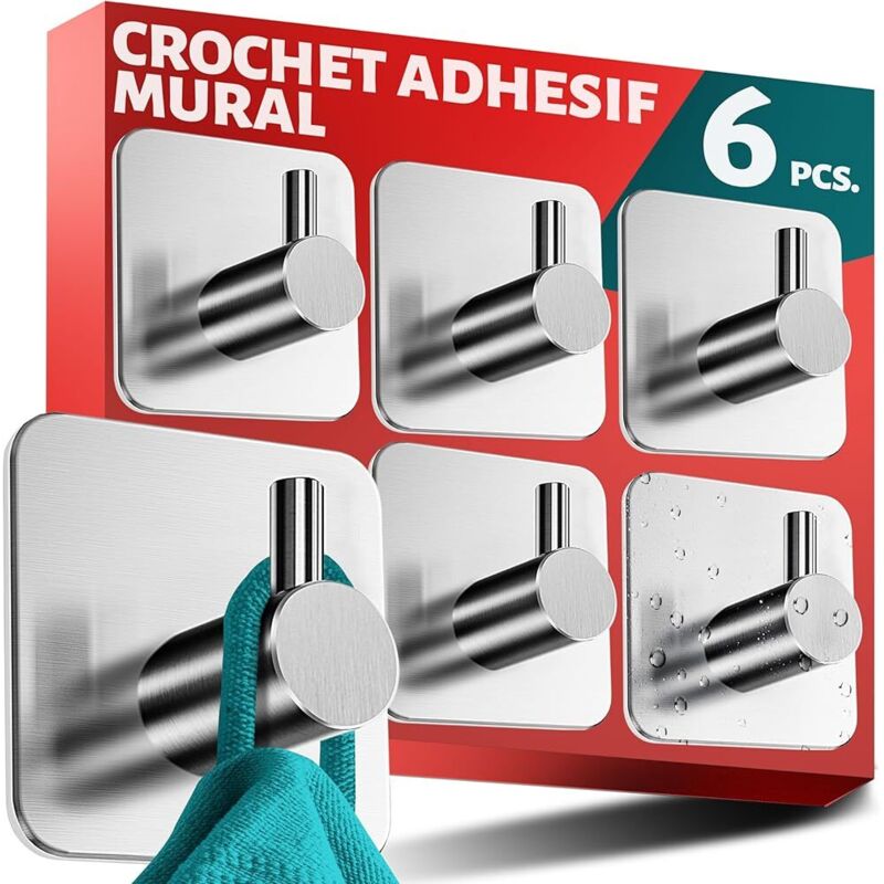 6 Selbstklebende Wandhaken – Handtuchhalter Aus Edelstahl Für Das Badezimmer Ohne Bohren, Küchentuchhaken – Starker Handtuchhalter Für Das Bad