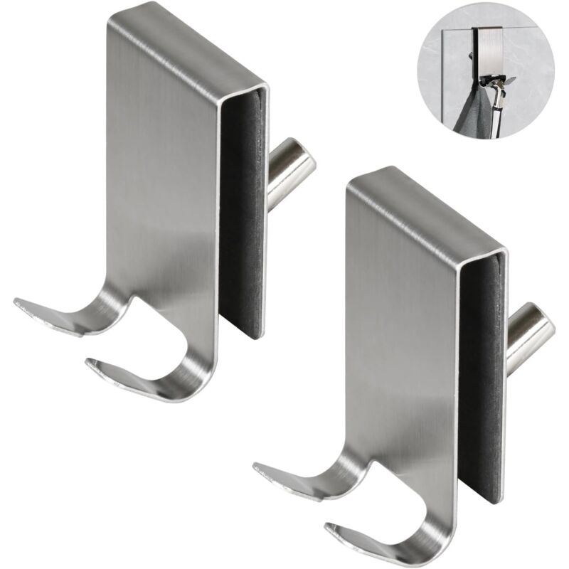 (argenté) 2-teiliges Duschhaken-set, Handtuchhalter Für Glasduschwand, Doppelseitig Mit Eva-pad, Edelstahl-haken Für 5-10 Mm Dicke Glastüren Im Badezimmer