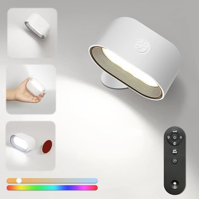 Innen-led-wandleuchte Mit Fernbedienung Und Akku, Touch-steuerung, 5 Helligkeitsstufen, 3 Farbmodi, 360° Drehbar, Dimmbare Rgb-led-wandleuchte