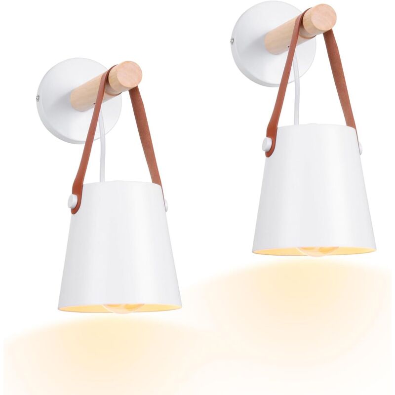 2er-set Vintage Wandlampe Für Innenräume, Moderne E27 Wandleuchte Mit Metalllampenschirm Und Holzhaltung, Hängeleuchte Für Schlafzimmer, Wohnzimmer, Flur (mattweiß)
