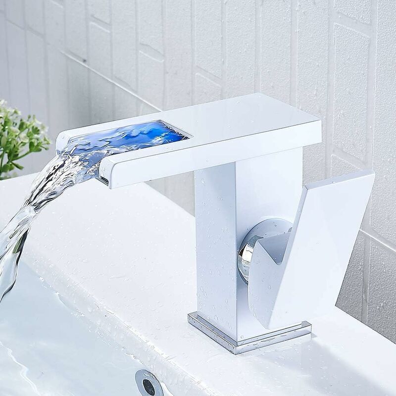 Cascade Led Badezimmerarmatur (weiß) Warm-kalt Wasserhahn Für Waschtisch Und Badezimmer