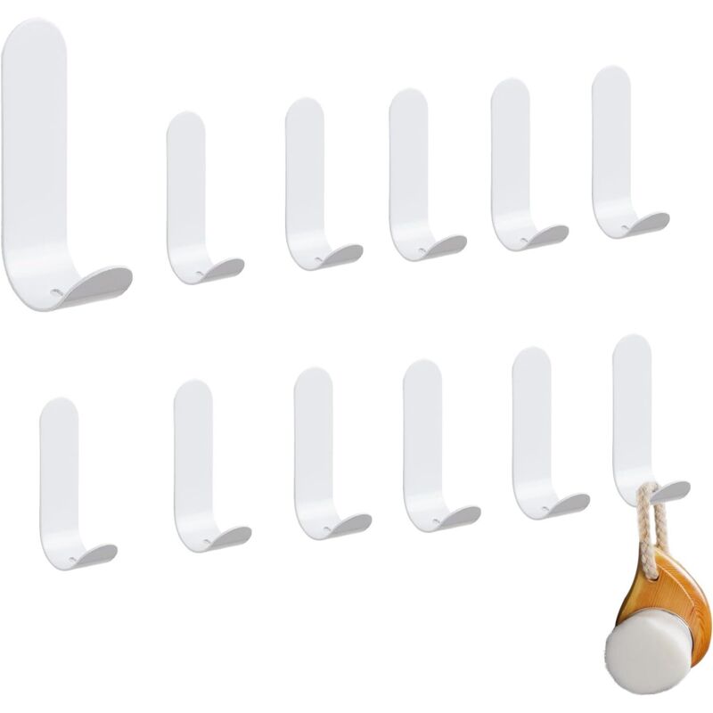 12-teilige Selbstklebende Wandhaken, Handtuchhalter Aus Edelstahl 304 Für Badezimmer, Klebefreie Küchenhandtuchaufhängung, Selbstklebender Kleiderhaken, Weiß