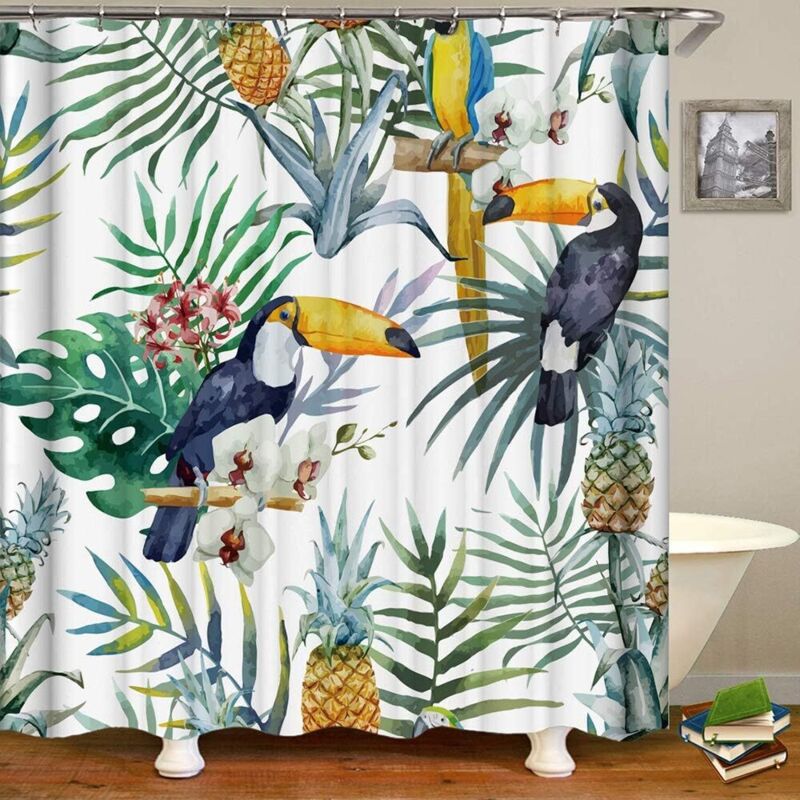 180x200cm Toucan-wald, Duschvorhang Badezimmer Vorhänge, Wasserdicht Waschbares Polyester Gewebe 3d Pflanzen Digitaldruck Kunst Dekorationen Vorhang Mit 12 Haken