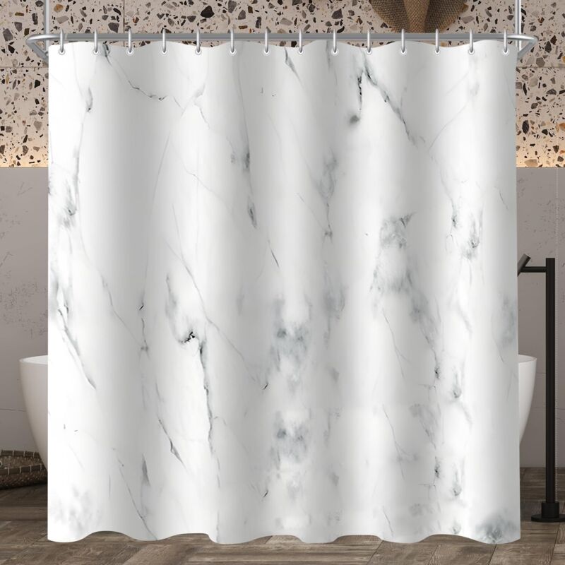 180 X 180 Cm Marmorierter Duschvorhang, Beschwerter Saum, Schimmelresistentes Textil, Wasserdicht, Waschbar Aus Polyestergewebe