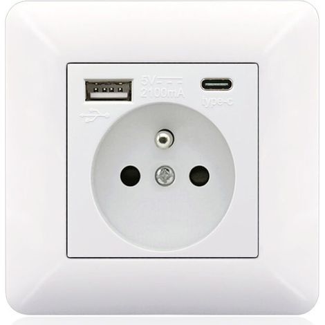 – Französische Steckdosenleiste Mit Usb-c-anschluss (16 A) – 2 Steckdosen – 1 Usb-anschluss – 1 Usb-c-anschluss – Horizontale/vertikale Montage – Elegantes Weißes Design