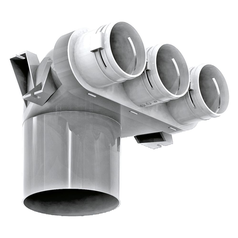 Blauberg Ventiladapter Blaufast Rpz 125/63x3 01, 3 Kanalanschlüsse Rund 63mm, Kunststoff