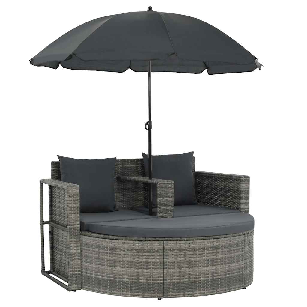 Maison Exclusive - Gartenbett Mit Sonnenschirm Grau Poly Rattan