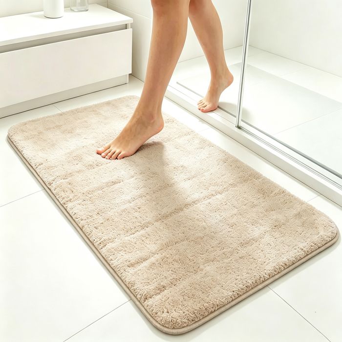 Weicher, Hochabsorbierender Badteppich - Rutschfester Tpr Für Sicherheit Im Badezimmer - Komfort Für Barfuß - Beige 50x80 Cm