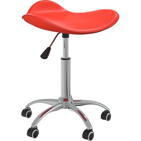 Friseurhocker Mit Rollen, Aus Rotem Kunstleder