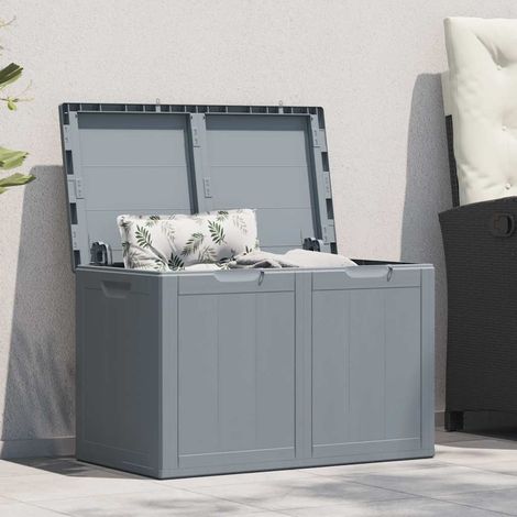 180l Graue Pp-gartenaufbewahrungsbox In Holzoptik