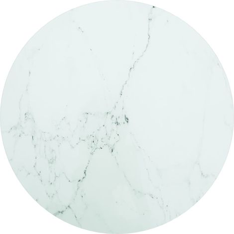 Tischplatte Aus Weißem, Gehärtetem Glas, Ø 60 X 0,8 Cm, Marmoroptik
