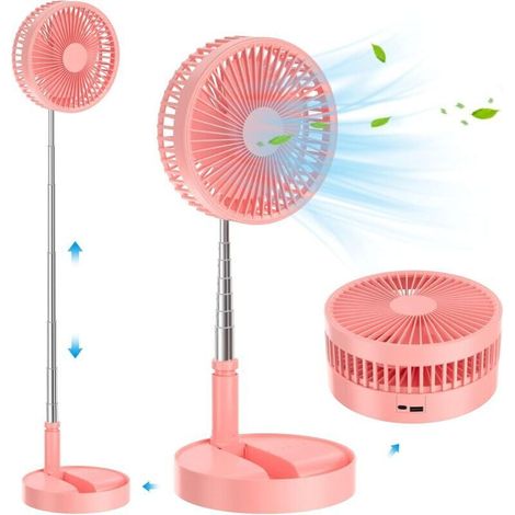 Leiser Und Tragbarer Standventilator, 23 Cm (9 Zoll), Zusammenklappbar, Für Boden Oder Tisch, 4 Modi/timer, 7200 Mah, Usb-aufladbar, Für Schlafzimmer Oder Büro – Pink