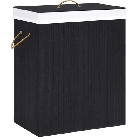 Wäschekorb Mit 2 Fächern, Schwarzer Bambus, 100 L