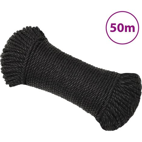 Schwarzes Arbeitsseil, 6 Mm, 50 M, Polypropylen
