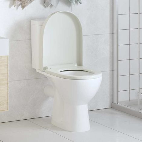 Weißer, Rechteckiger Toilettensitz Mit Absenkautomatik Und Schnellverschluss.