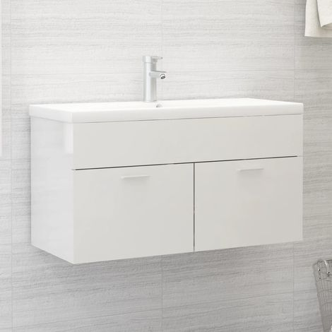 Hochglanzweißer Spülenunterschrank, 90 X 38,5 X 46 Cm, Holzwerkstoff