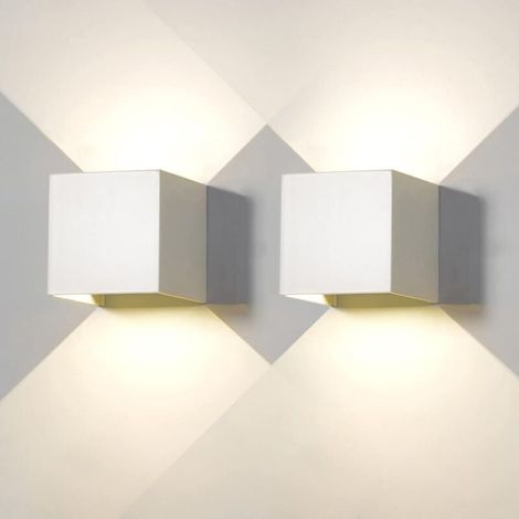 2er-pack Led-wandleuchten Für Innen Und Außen, Moderne Außenwandleuchte, Weiß, 6 W, Neutralweiß (4000 K), Ip65 Wasserdicht, Quadratisches Aluminiumgehäuse, Verstellbarer Abstrahlwinkel, Einfache Monta