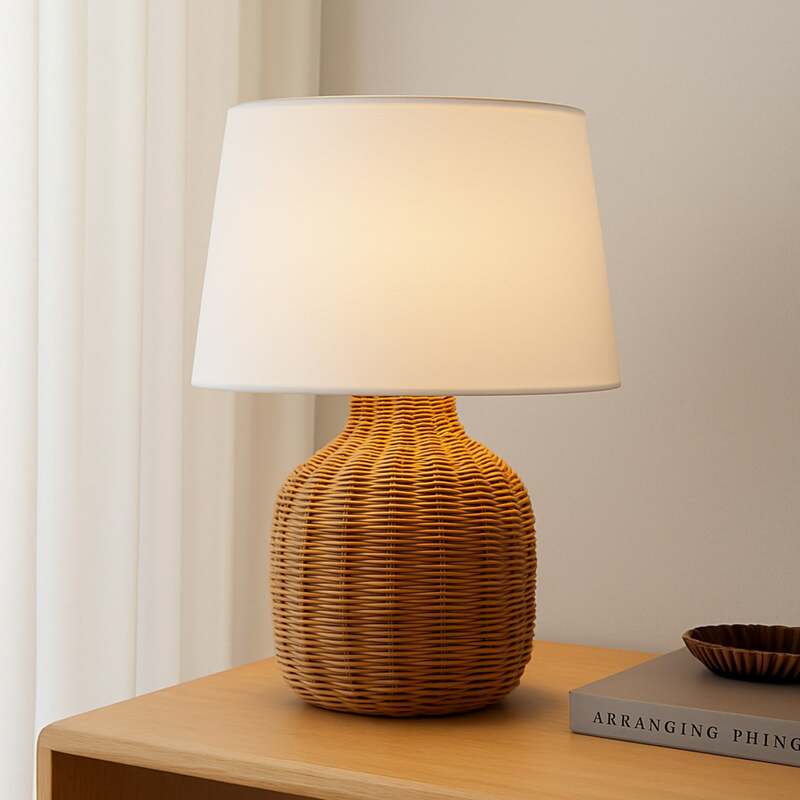 [neuwertig] B-ware Lindby Tischleuchte Lirenda 52 Cm Rattan Natur/weiß E27 Schalter Am Kabel