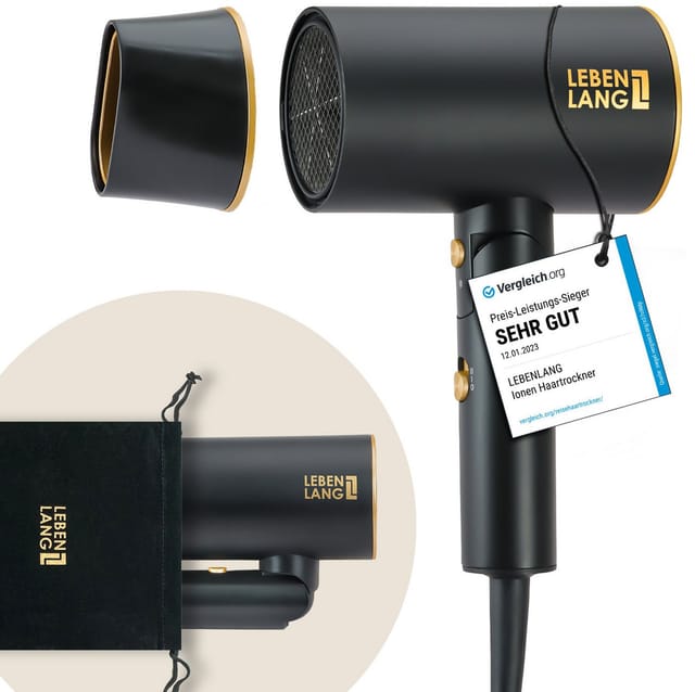 Lebenlang Haartrockner Föhn Ionen - Anti-Spliss mit Kaltluft Modus klappbar klein I Reiseföhn, 2100,00 W, Ionisch Frizzfrei, Präzisionsdüse, Klappgriff, Ultra-leise, 2100W