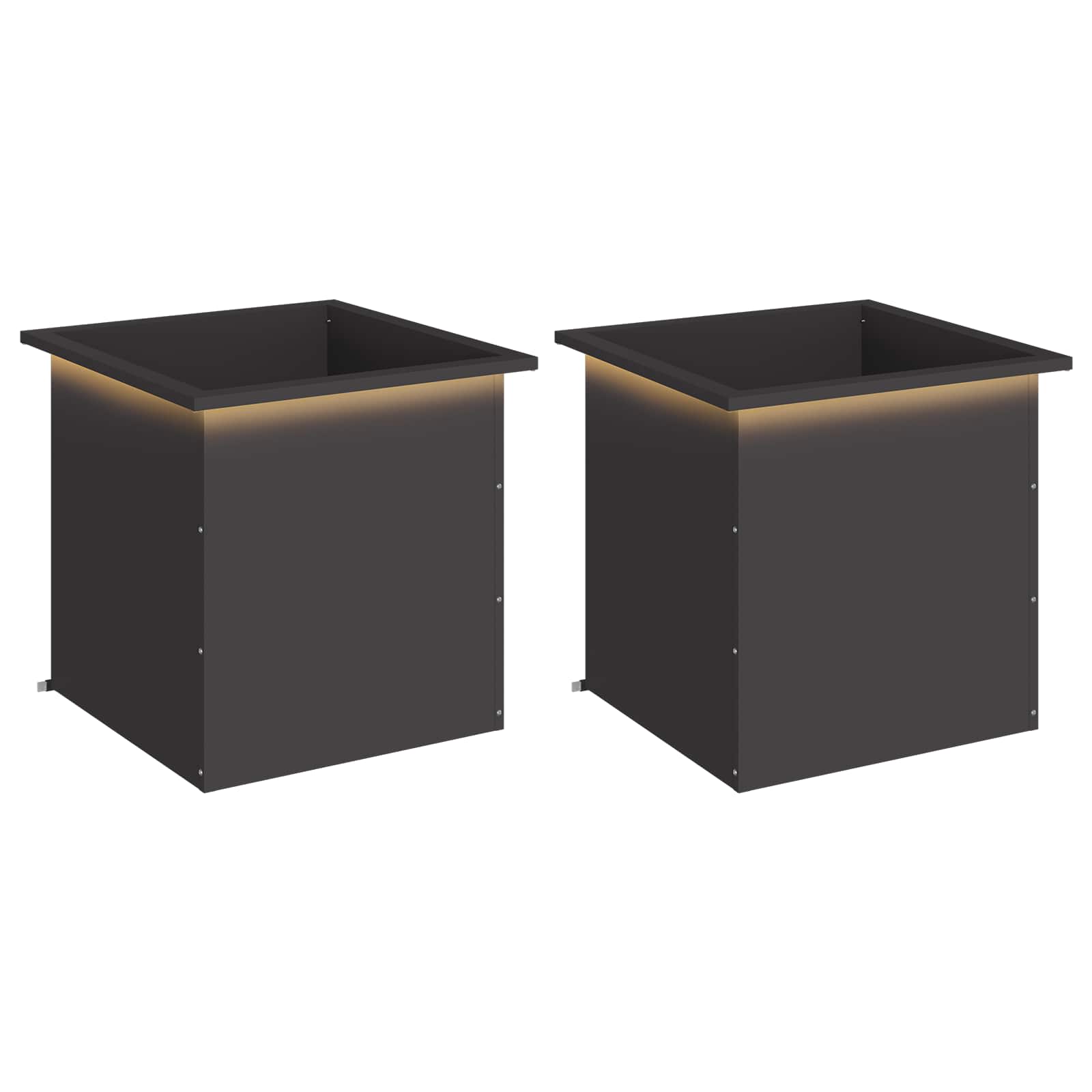 Garten-pflanzkübel Mit Led 2 Stk. Schwarz 50 X 50 X 48 Cm Stahl Vidaxl