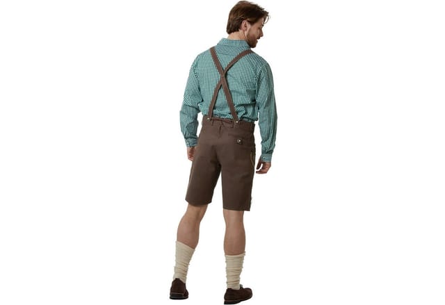 dressforfun Trachtenhose Kunst Oktoberfest-Hose, Trachtenlook aus tierfreiem Kunstleder (Herrenhose Lian, für Volksfeste in Braun) mit Stickereien, Inkl. verstellbarer Hosenträger, pflegeleicht