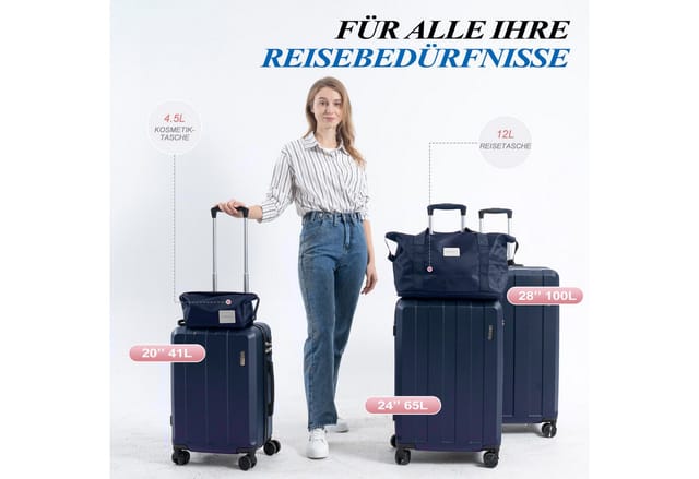 VALLSERO Trolleyset Koffer-Set( M,L,XL) Hartschalen-Koffer, Rollkoffer 5-teiliges Set, Handgepäck 4 Rollen, ABS-Material, Schwarz/Pink