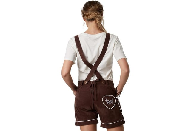 dressforfun Trachtenhose Oktoberfest-Hose in klassischer Trachten-Optik (Damenhose, für Volksfeste in Braun) feine Stickereien in Weiß, Gürtelschlaufen und abnehmbare Hosenträger