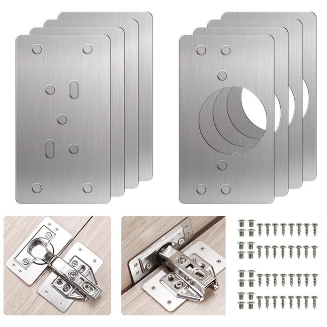 Kit De Reparación De Bisagras Para Muebles (8 Piezas), Que Incluye Placas De Acero Inoxidable Para Puertas, Cajones Y Ventanas.